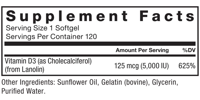 FORCE FACTOR VITAMIN D3 5000IU 120 SOFTGELS - Image 2