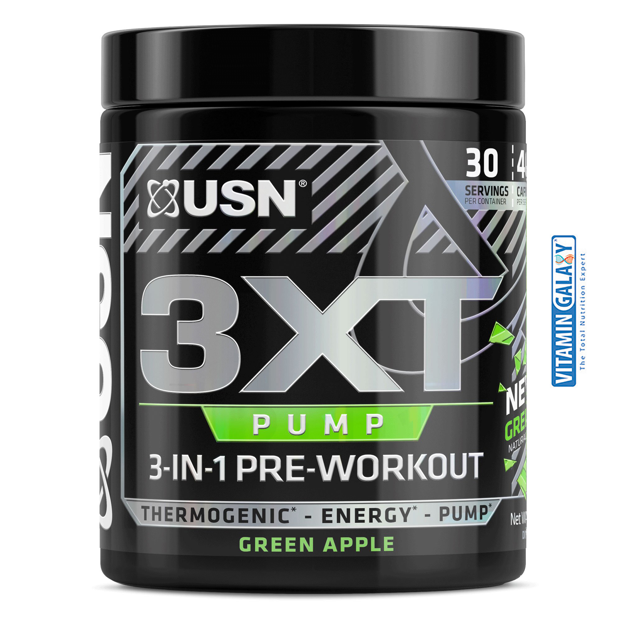 3XT-PUMP_186g_GREEN-APPLE-FRONT_-vitamin-galaxy-1024x1024@2x-1.jpg USN 3XT PUMP: 3-IN-1 PRE-WORKOUT - Image 1