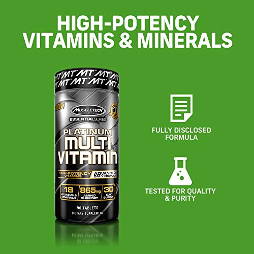 Muscletech Essential Series Platinum Multi Vitamin (18 Vitamins & Minerals, 865mg Amino Support) - 90 Tabs