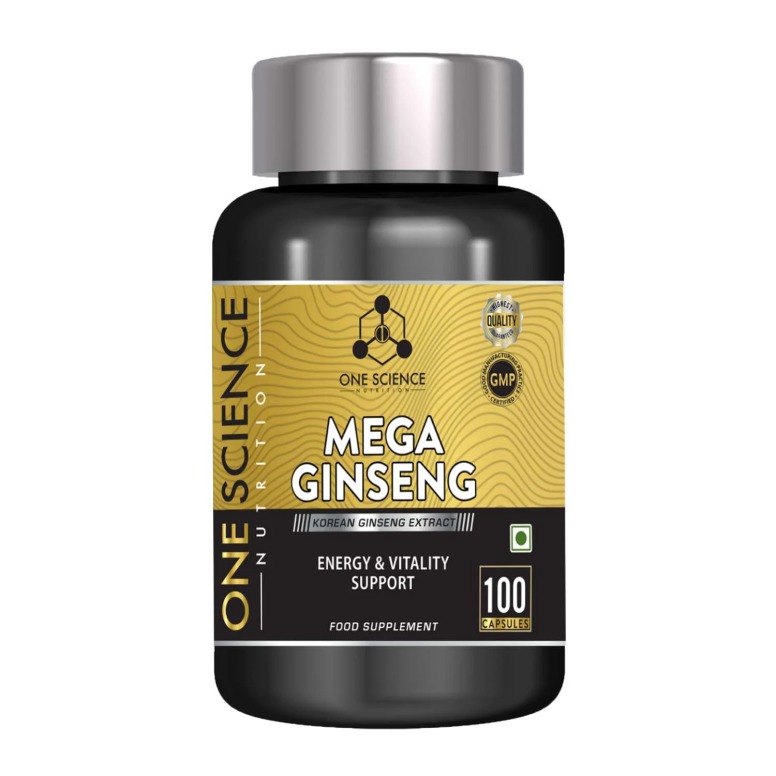 One Science Nutrition Mega Ginseng [Korean Ginseng Extract] – Ashwagandha | Boost Performance | Support Muscle Building | Energy Performance For Men 100 Capsules