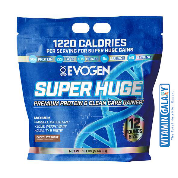 SuperHuge_Chocolate_Front_590x.jpg EVOGEN SUPER HUGE MASS GAINER 12 LB - Image 1