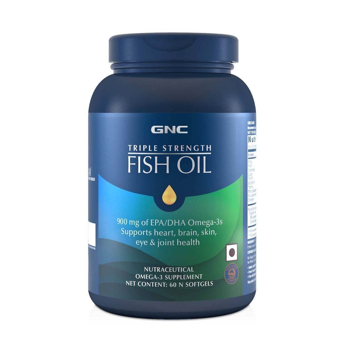 gnc-triple.jpg GNC Triple Strength Fish Oil - 1500 mg Fish Oil with 900 mg of highly absorbable EPA/DHA Omega-3s - 60 Enteric Coated Softgels - Image 1