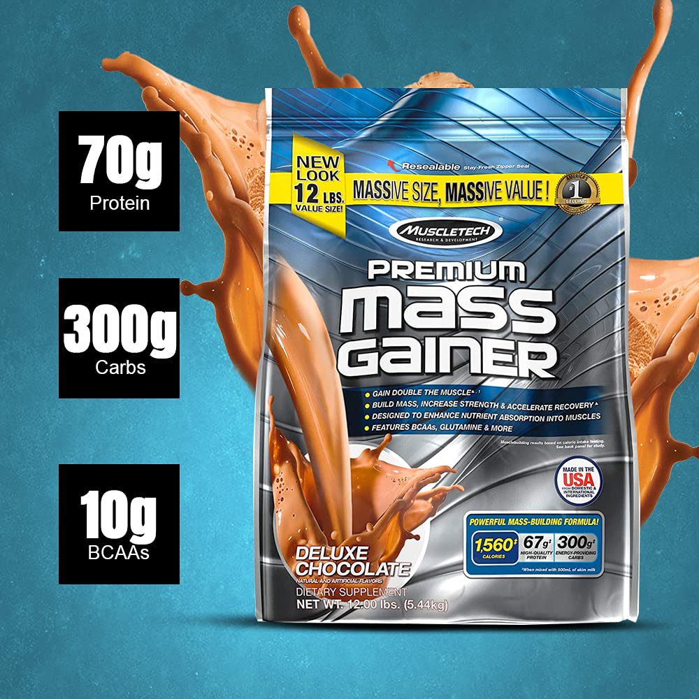 MuscleTech Premium Mass Gainer| Post-Workout Mass Gainer | 67g Protein & Complex Carbs | With Creatine Monohydrate & BCAA | 12lbs (5.44 Kg)
